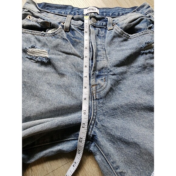 PISTOLA Distressed Straight Leg Blue Ripped Denim Jeans 28 High Rise Botton Fly - Picture 4 of 7